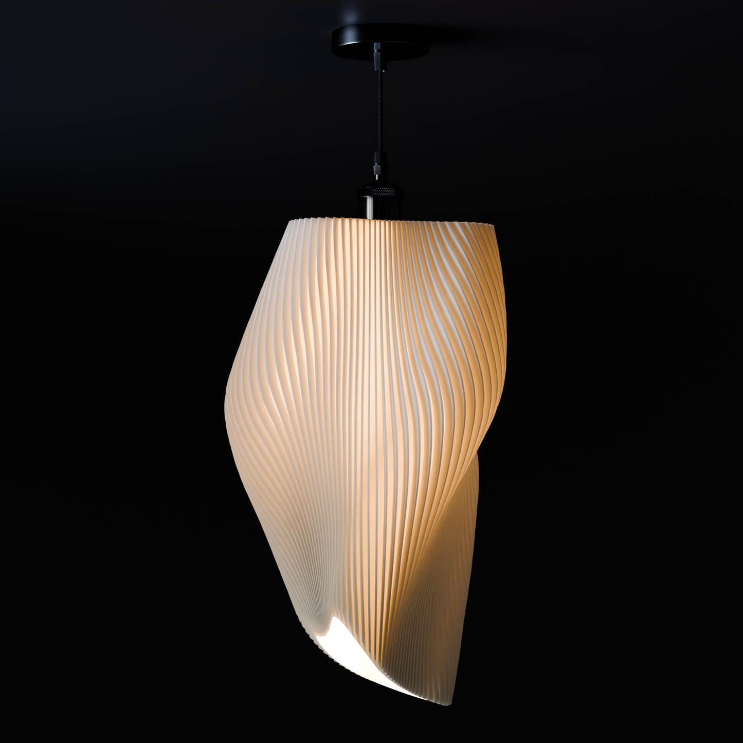Helios Hängelampe in Weiß aus nachhaltigem 3D-Druck mit warmen Licht