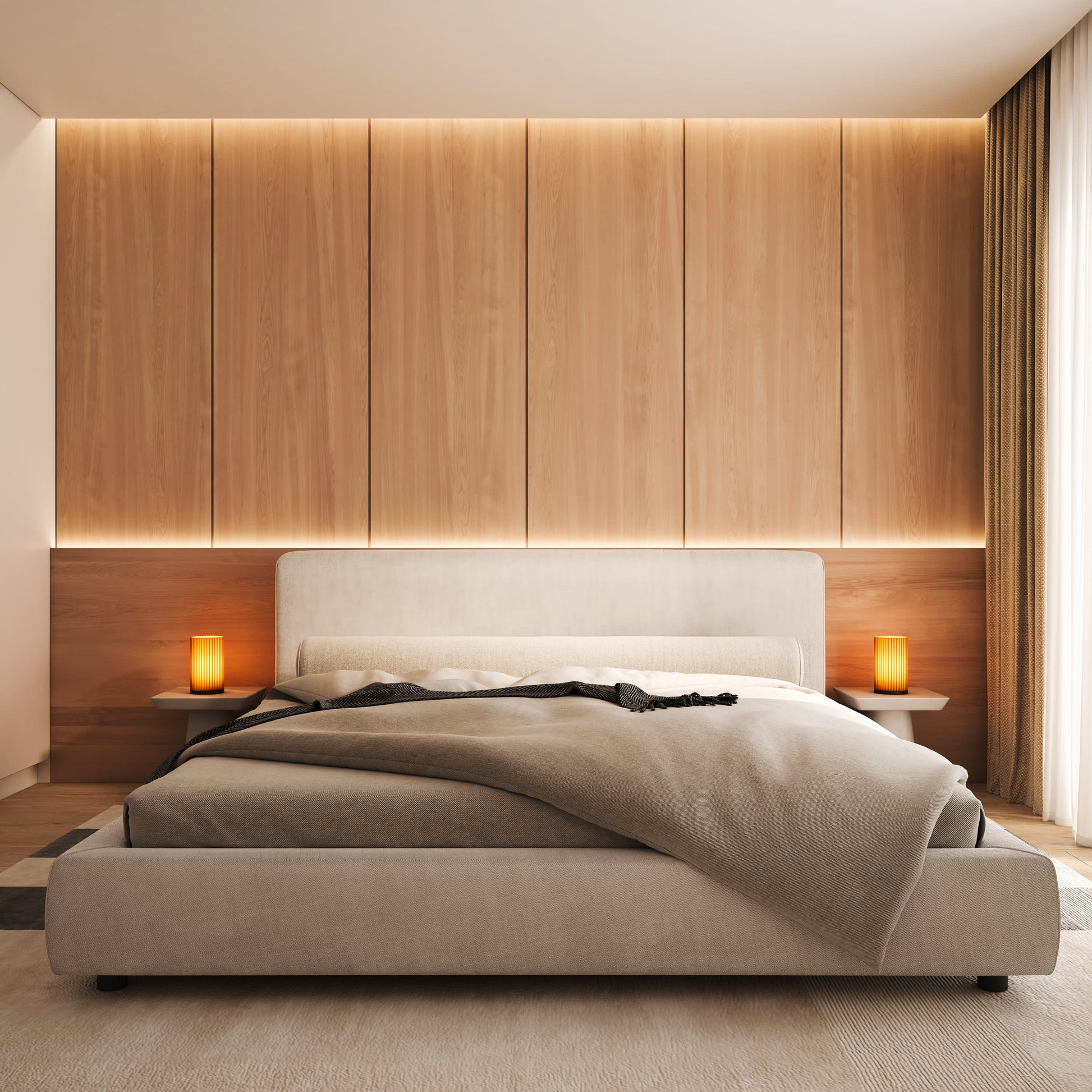 Imperia Sunset Edition Tischlampe – moderne Designerleuchte, warmes Licht, Sonnenuntergangslicht, minimalistisches geriffeltes Design in Beige, ideal für Schlafzimmer und Wohnzimmer, Nachttisch