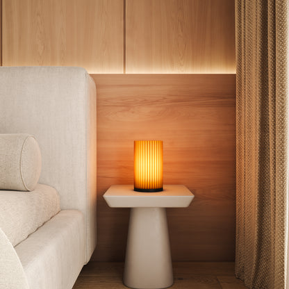 Imperia Sunset Edition Tischlampe – moderne Designerleuchte, warmes Licht, Sonnenuntergangslicht, minimalistisches geriffeltes Design in Beige, ideal für Schlafzimmer und Wohnzimmer, Nachttisch