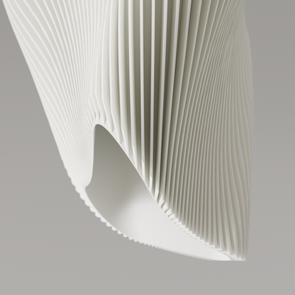 Moderne Helios Hängelampe in minimalistischem Design, Nahaufnahme von der Origami Textur