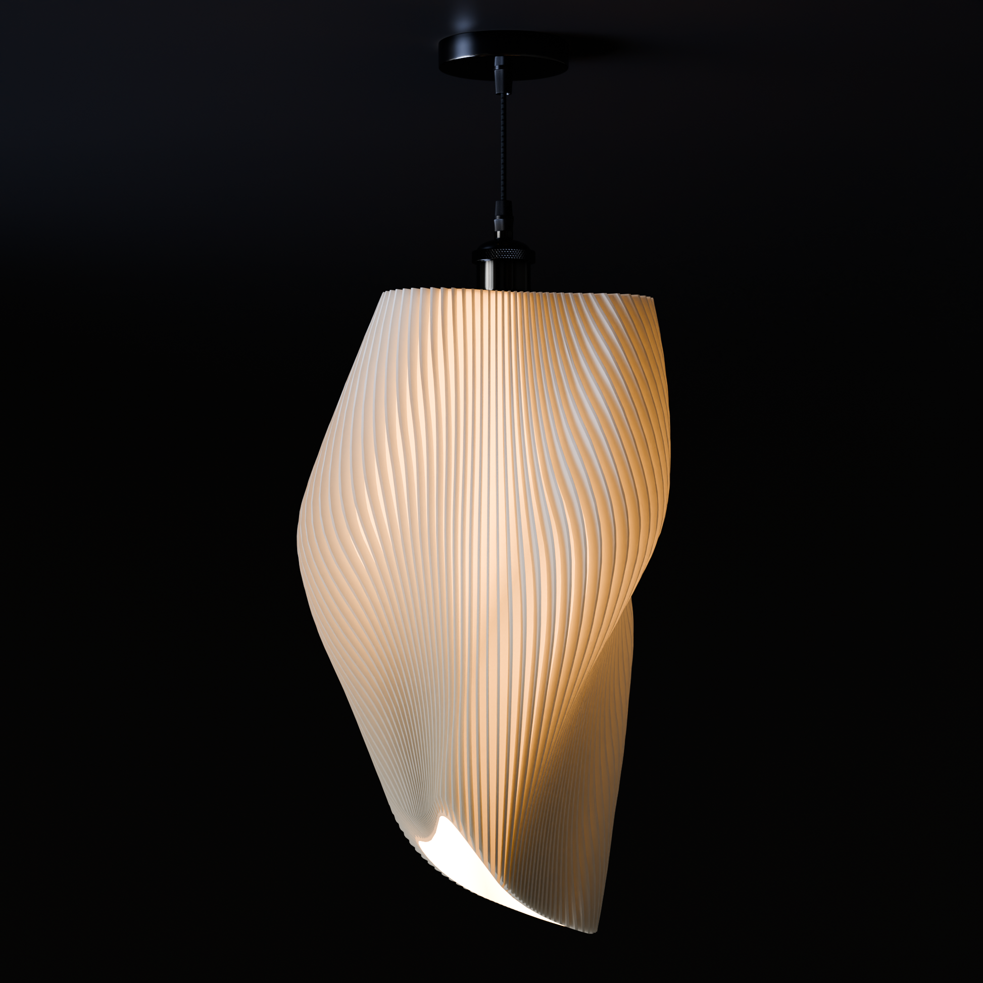 Helios Hängelampe in Weiß aus nachhaltigem 3D-Druck mit warmen Licht